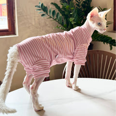 Sphynx Cat Summer Thin Breathable Striped Four Legged Shirt Clothes For Hairless Cats
