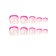 Simple French Rose Red Foot Removable Fake Nails