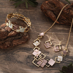 Color Painting Oil Geometric Square Ear Studs Bracelet And Necklace Set