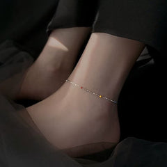 1pcs 999 Sterling Silver Mixed Bead Color Enamel Anklet, Bohemian Minimalist Style, For Summer Beach Daily Wear & Women Holiday Gifts