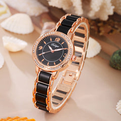 Elegant Lace-Trimmed Round Diamond-Encrusted Quartz Watch