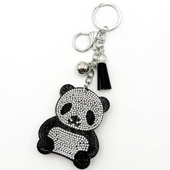 Diamond-Encrusted Panda Keychain With Tassel Metal Pendant