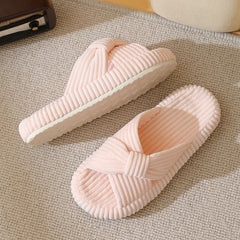Womens Cross-pattern Corduroy Cotton Slippers