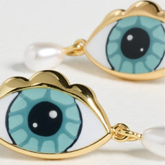 Stainless Steel Blue-eyed Pearl Earrings