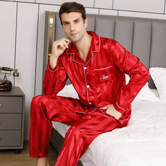 Ensemble de vêtements d’intérieur pour homme à rayures unies, manches longues et pantalon long