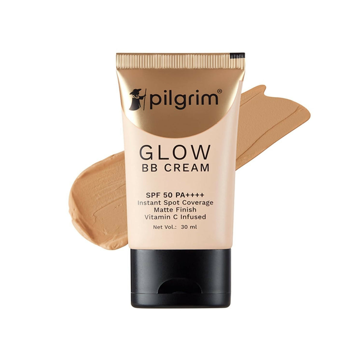Crema BB Pilgrim Glow SPF 50 PA++++, cobertura instantánea de manchas, acabado mate, enriquecida con vitamina C - Honey Glow