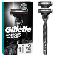 Gillette Mach3 Charcoal Razor Shaving Kit for Men - 3 Steel Blades, Microfine Protectors, Smooth Shave