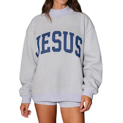 Sweat-shirt polyvalent, ample et à manches longues, avec imprimé de lettres et col rond
