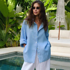 Chemise décontractée unie, minimaliste et ample