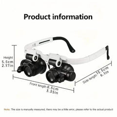 2-LED Head-Mounted Magnifier Glasses – 8x/15x/23x with Repair Light