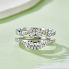Anillo de doble banda de plata de ley S925, 54 moissanitas D-VVS1 en pavé, chapado en platino, 4.7g, tallas estadounidenses 5-9, caja de regalo con certificación GRA