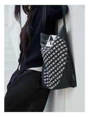 Splicing Shoulder Bag, Niche Design, Versatile Retro Bag, Original Checkered Large Capacity Bag For Women