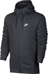 Nike Mens Sportswear Full Zip Club Hoodie Charcoal Heather/Charcoal Heather/White Small Tall