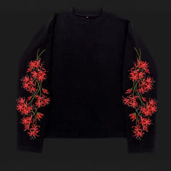 Mens Relaxed-fit Crew-neck Floral-embroidered Long-sleeve Top