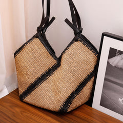 Striped Straw Versatile Handmade Woven Bag Large-capacity Shoulder Tote