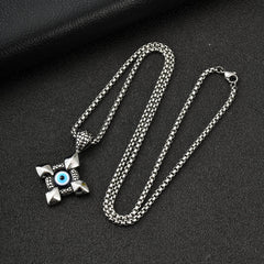 Stainless Steel Devils Eye Cross Pendant Necklace