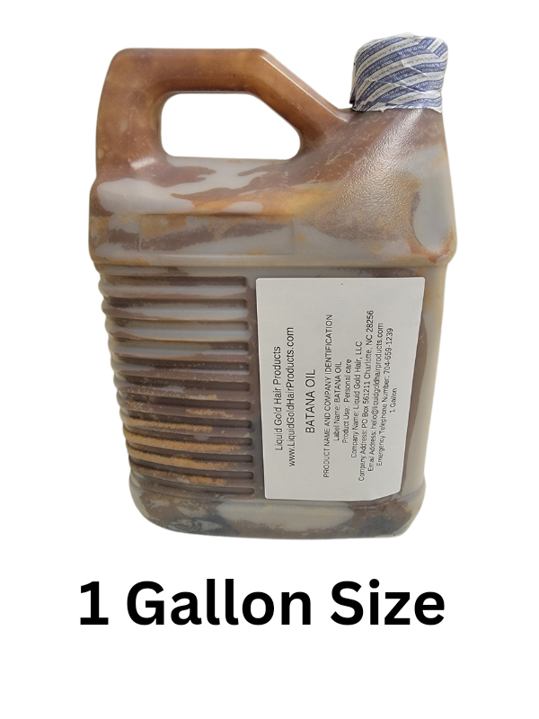 1 Gallon jug of authentic raw batana oil by Liquid Gold Hair Products imported from Honduras for dry scalp and hair.
