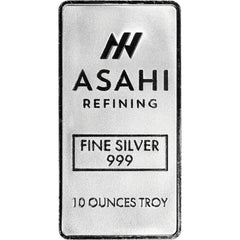 10 oz. Silver Bar - Asahi Refining - .999 Fine Silver in Sealed Protective Plastic