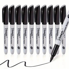 10-Pieces: Black Permanent Markers Fine Tip