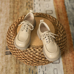 Versatile Soft-soled British-style Lace-up Leather Shoes For Women