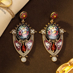 Floral Mural Shield Stud Earrings Regal And Elegant