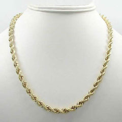 10K Yellow Gold 5mm Unisex Diamond Cut Rope Chain Necklace