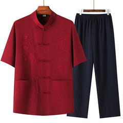 Pantalones de diseño liso con botones de nudo chino tradicional