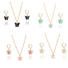 Color Acrylic Butterfly Earrings And Necklace Set