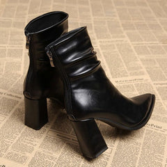 Pointed-toe Velvet-lined Warm High-heeled Boots For Women