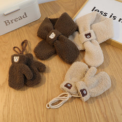 Conjunto de guantes infantiles de color liso con oso, estilo coreano, para otoño e invierno