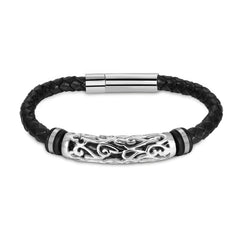 Punk stainless steel leather bracelet