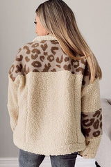 Comfortable Leopard Print Sherpa Jacket with Collared Neck And Functional Pockets Soft Women Jacket
