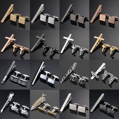 Gold Silver Black Cross Square Brushed Tie Clip