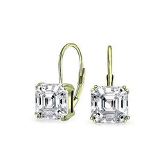 1.5 Carat Cz White Topaz Asscher-cut Leverback Earrings Sterling Silver Gold Tone