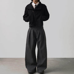 Minimalist-style Mens Tapered Trousers With Double Pleats And A Soft