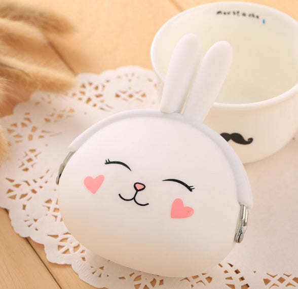 Porte-monnaie cartoon en silicone, modèle coréen, adorable lapin, couleurs bonbon, porte-clés et sac pour femme