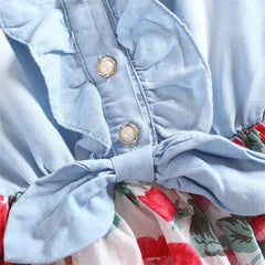 Nouvelles robes d’été sans manches pour filles, robes florales en denim pour enfants