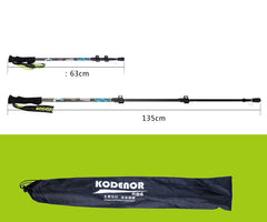 Bâton de trekking pliable télescopique en fibre de carbone, trois sections, verrouillage extérieur