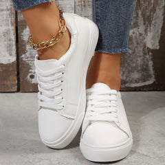Plus-size Casual Versatile White Flat Shoes Laced Korean-style Low-top Sneakers