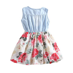 Nouvelles robes d’été sans manches pour filles, robes florales en denim pour enfants