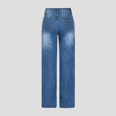 Womens Casual Straight-leg Denim Wide-leg Pants