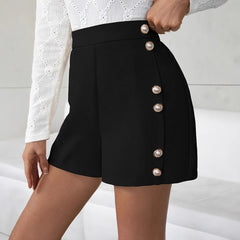 Decorative Buckle Design Elastic Waist Stretchy Knit Fabric