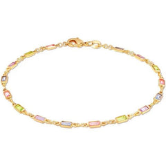 18K Gold Baguette Multi Stone Crystal Bracelet for Women