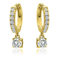 18K Gold Dangle Crystal Drop Huggie Earrings