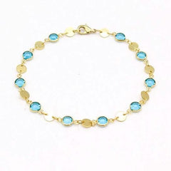 18k Gold Filled High Polish Finish Aquamarine Crystal Ankle Bracelet