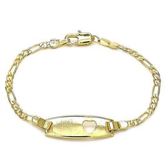 18k Gold Filled High Polish Finish Figaro Heart Link ID Name Bracelet