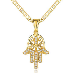 18K Gold Plated Crystal Hamsa Hand Pendant