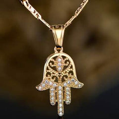18K Gold Plated Crystal Hamsa Hand Pendant