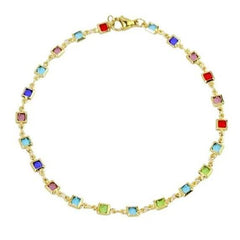 18K Gold Plated Light Multi Color Crystal Square Ankle Bracelet