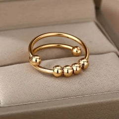 18K Gold Spinning Beads Anxiety Ring